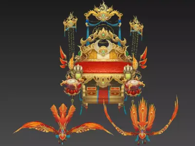 Phoenix pulls a cart and mounts Low-poly 3D model
