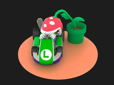 Mario Kart Luigi and piranha plant Low-poly 3D model