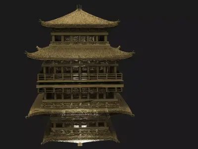 Chinese bamboo house lantern  Low-poly 3D model