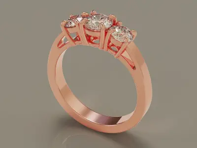 Cathedral style round cut three stone ring 3D print model