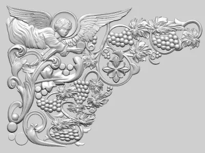 church altar covered with a vine cross and an angelic relief 3D model