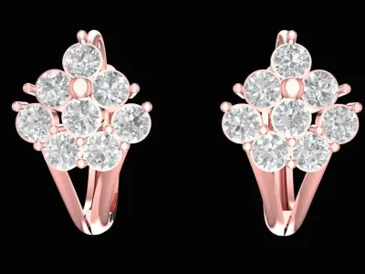 Elegant Floral Diamond Earrings for Women 2424 3D print model