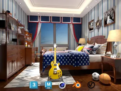 American style children room 3D Model 3D model