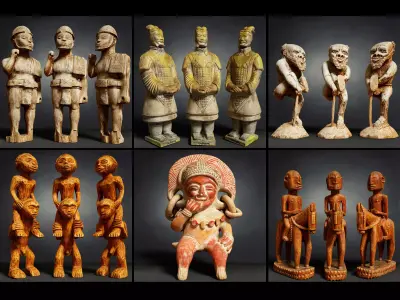 6 Statues Collection mexican figurine Low-poly 3D model