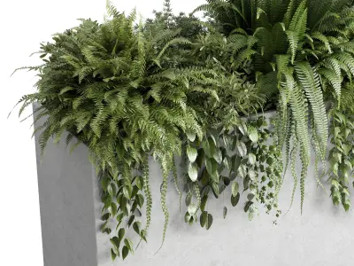 Concrete box plants on stand - set indoor 347 concrete dirt vase Low-poly 3D model