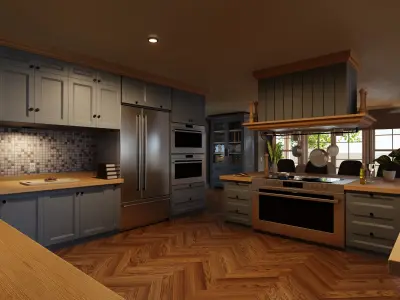 Classic style porch house with furniture Low-poly 3D model