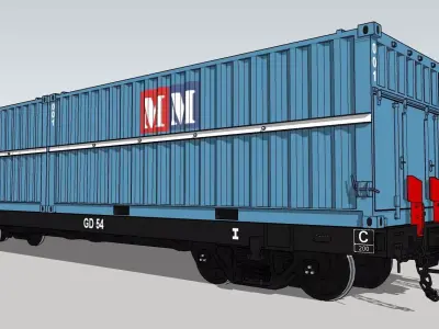 Indonesian Railway Container Flat car Wagon 54 Ton 3D model