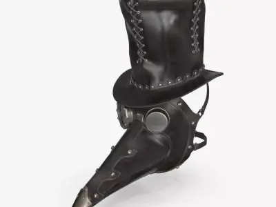 Plague Doctor Mask and Hat Low-poly 3D model