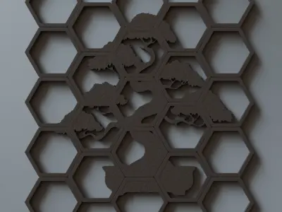Wall art hexagon bonsai tree  3D print model