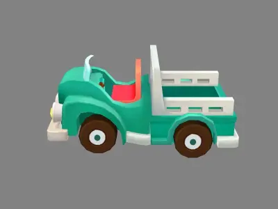 Cartoon green truck toy Low-poly 3D model