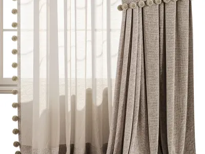 Curtain Set With Linen And Sheer Layer 68 3D model