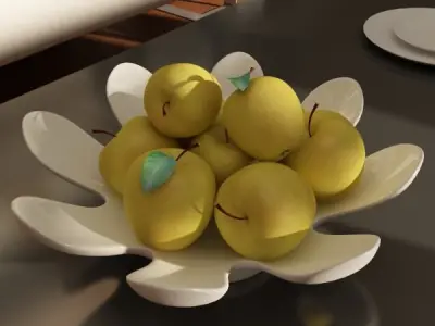 Yellow Apples in Bowl 3D model