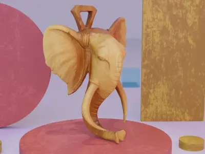 Elephant head wall decor high-poly 3D model