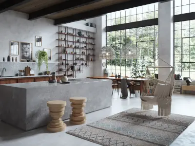 Boho Design Interior Scene for Cinema 4D and Octane Render 3D model