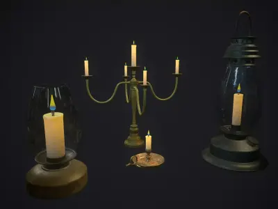 Candle set 2 PBR Low-poly 3D model