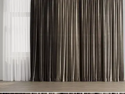 Curtain with rod 001 brown curtain HBH Low-poly 3D model