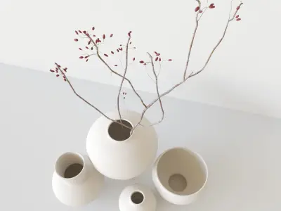 brushed ceramic vase with a branch 3D model