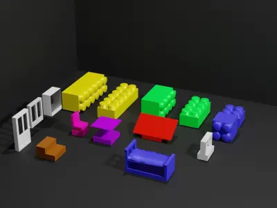 Constructor 15 universal pieces to create any objects Low-poly 3D model