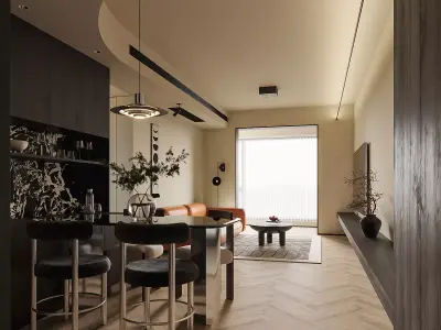 Modern living room dining room interior scenes 406 3D model