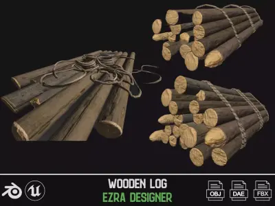 Wooden Log Low-poly 3D model