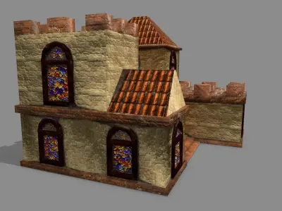 Castle house with stained glass windows Low-poly 3D model