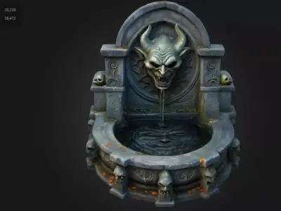 Stylized Dark Gothic Demon Fountain Game Asset 3D model