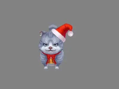 cartoon christmas fat cat - grey Low-poly 3D model