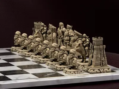 Dwarf Fantasy Chess Pieces Set of 6 - Dwarven Warriors STL 3D print model