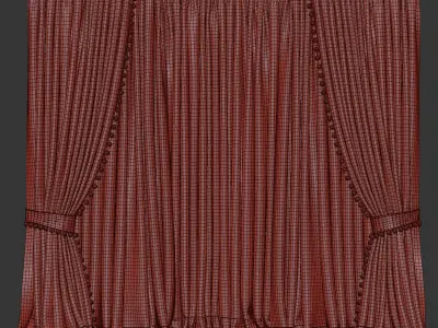 Classic Draped Curtain Set with Pompom 79 3D model