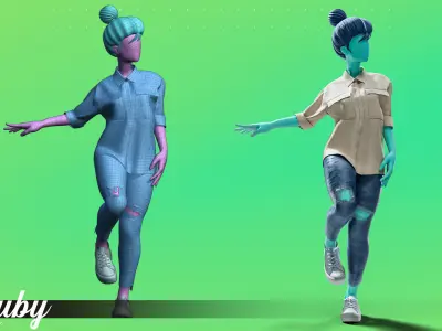 Stylized motion design female character Low-poly 3D model