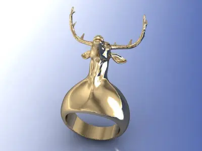 3D printable model silver deer head ring 3D print model