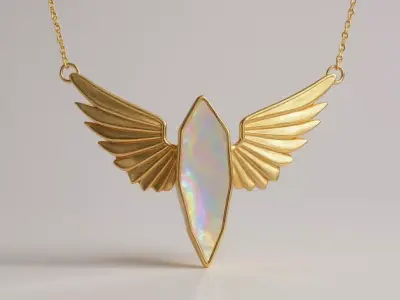 Wings of FreedomElegant Gold and Pearl Necklace 3D print model