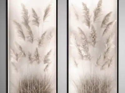 Vertical garden Of Dry Palm Leaves And Pampas Grass 3D model