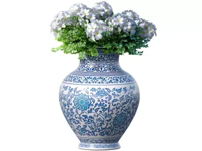 A bouquet of flowers in a classic vase or pot for decoration 3D model