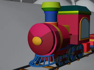 Train colorful on tracks Low-poly 3D model