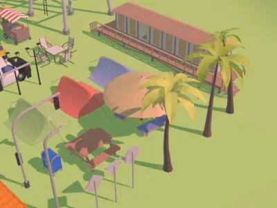 Low Poly Colection amusement park Low-poly 3D model