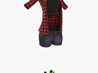 Cloth set plaid shirt 3D model