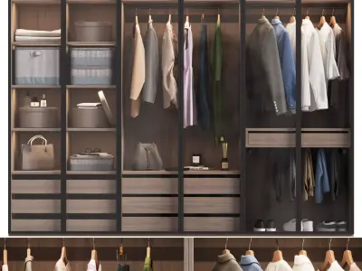 Wardrobe with clothes with glass doors 3D model