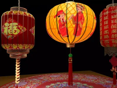 Chinese  red lantern  3D model 7