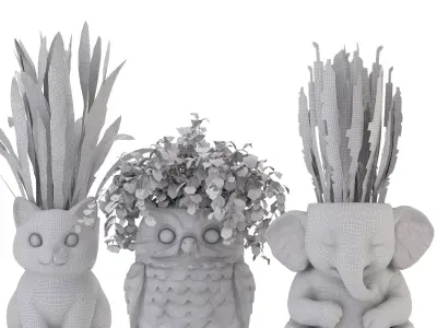 Concrete Pot Plant Set 02 3D model