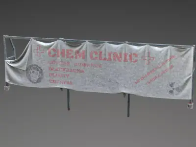 Cyberpunk style sign - vinyl banner on frame Low-poly 3D model