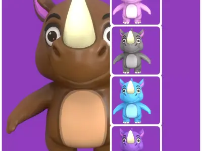 Cute Playful Rhino FullPack Low-poly 3D model