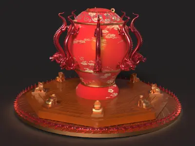 Chinese  dragon and toad figure  Low-poly 3D model