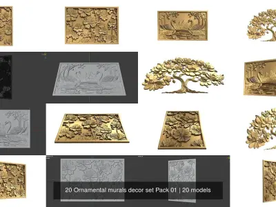 20 Ornamental murals decor set Pack 01 3D Model Collection