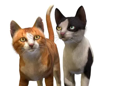 Cats Family Low-poly 3D model