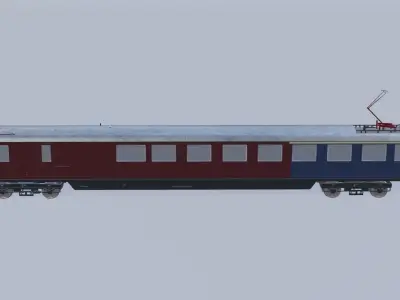 Historical German dining car in red and blue 3D model