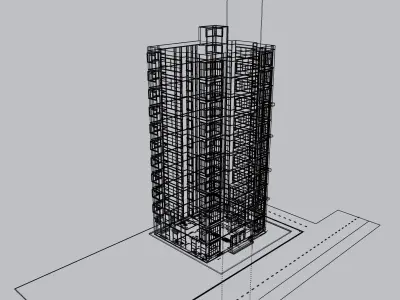 Office building with glass facade on elevation 3D model
