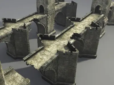 Bridges stone tower Low-poly 3D model