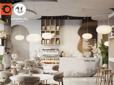 Modern Minimalist Coffee Shop Interior 3D model