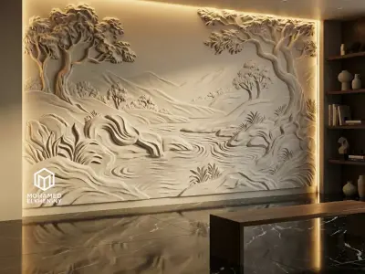 Modern Landscape Relief Panel Wall Decor Set STL Mural CNC 316 3D model